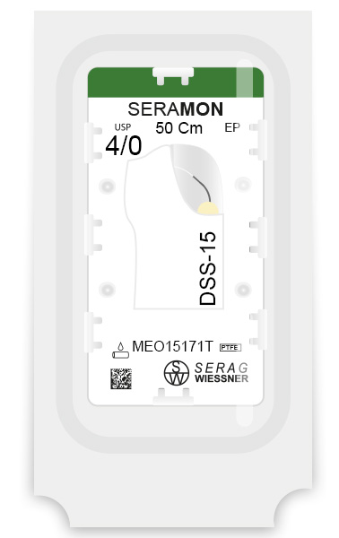 SERAMON non résorbable incolore (4/0) aiguille DSS-15 de 50 CM boite de 24 sutures - Serag & Wiessner (MEO15171T) - Delynov
