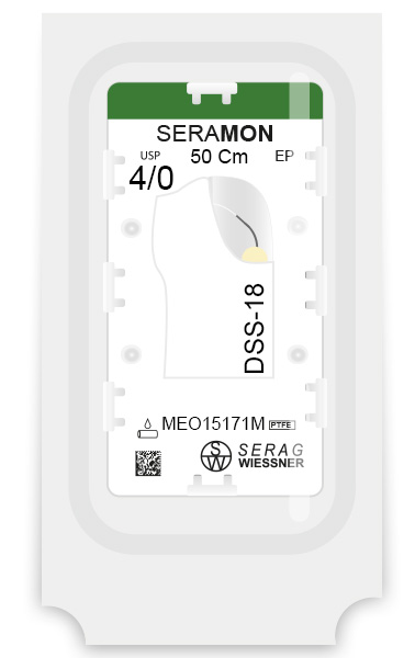 SERAMON non-absorbable colorless (4/0) DSS-18 needle 50 CM box of 24 sutures - Serag & Wiessner (MEO15171M) - Delynov