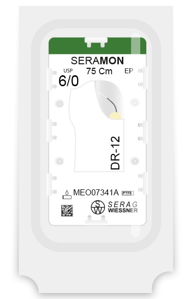 SERAMON non résorbable incolore (6/0) aiguille DR-12 de 75 CM boite de 24 sutures - Serag & Wiessner (MEO07341A) - Delynov