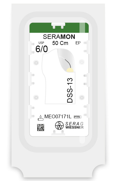 SERAMON non résorbable incolore (6/0) aiguille DSS-13 de 50 CM boite de 24 sutures - Serag & Wiessner (MEO07171L) - Delynov