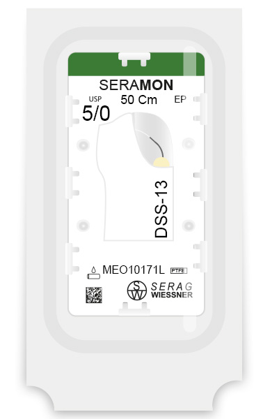 SERAMON non résorbable incolore (5/0) aiguille DSS-13 de 50 CM boite de 24 sutures - Serag & Wiessner (MEO10171L) - Delynov
