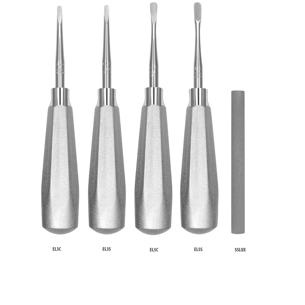 Delynov instruments set with handle Num 510, including 4 elevators and a stone - Hu-Friedy - Delynov
