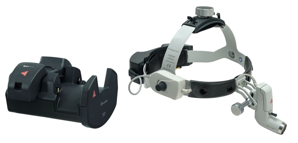 Casque de chirurgie avec éclairage ML4 LED et chargeur mural - Heine Optotechnik (J-008.31.416) - Delynov