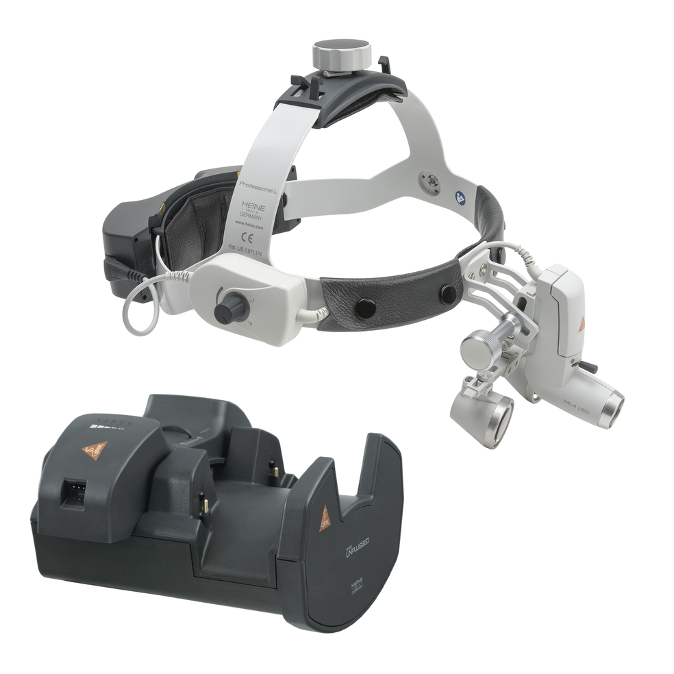 CASQUE DE CHIRURGIE AVEC ECLAIRAGE 3.5X 420MM( sans S-GUARD)ET CHARGEUR MURAL - HEINE Optotechnik (J-008.31.460)