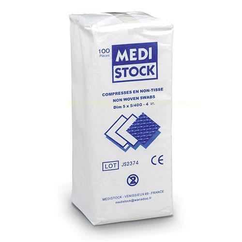 X1 carton de 20 boîtes de 50 sachets x 2 compresses non tissées 5x5 cm stériles - 4 plis - MEDI STOCK (M13101S2) - Delynov