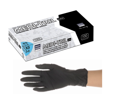 SOLD TO THE BOX OF 100 GLOVES - size M - DRAGON: Medium Black Powder-Free Latex Glove A1503 - MEDI STOCK (A1503) - Delynov