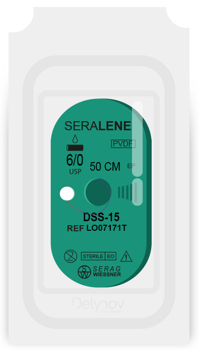 SERALENE non-absorbable blue (6/0) DSS-15 needle of 50 CM box of 24 sutures - Serag & Wiessner (LO07171T) - Delynov