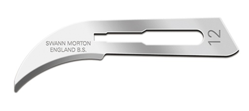 [204] Translation: Sterile Carbon Steel Blade No. 12 (ST12) by Swann-Morton (0204) - Delynov - X100