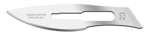[210] 100 Carbon Steel Sterile Lame Blades No. 23 (ST23) Swann-Morton (210) - Delynov