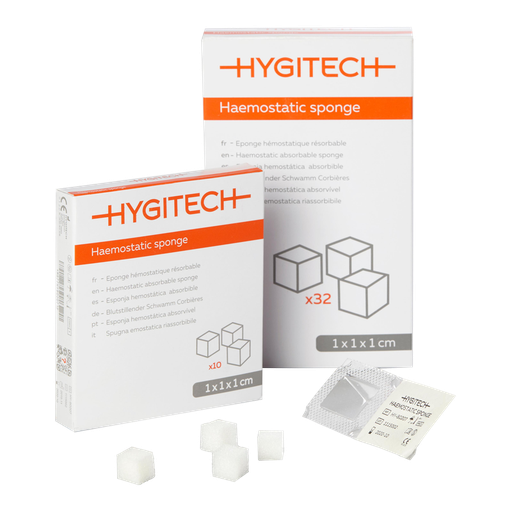 [HY-80210] Eponges Hémostatiques 1 x 1 x 1 cm (boite de 32) - Hygitech - Delynov