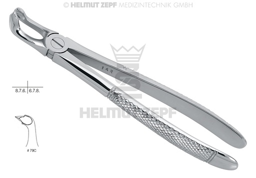 [10.079.03] English pattern angled surgical dental extraction forceps, for lower third molar extraction, Figure 79-C - Helmut Zepf (10.079.03) - Delynov