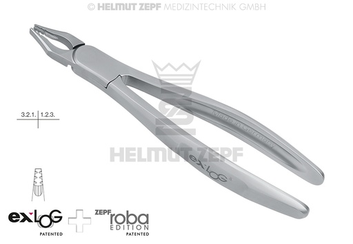 [15.234.07] Dental extraction forceps for upper incisors and canines, Exlog model - Helmut Zepf (15.234.07) - Delynov