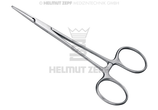 [23.054.12KFO] Mosquito forceps for ligatures, serrated jaws, straight, length 12.5 cm - Helmut Zepf (23.054.12KFO) - Delynov