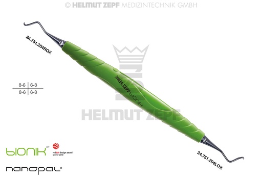 [24.208.04SOX] Bionik 204S periodontal curette, yellow-green handle - Helmut Zepf (24.208.04SOX) - Delynov