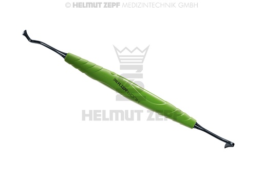 [24.710.02OX] Dental composite knife fig. 2, green-yellow Bionik ergonomic handle, NANOPAL coating - Helmut Zepf (24.710.02OX) - Delynov