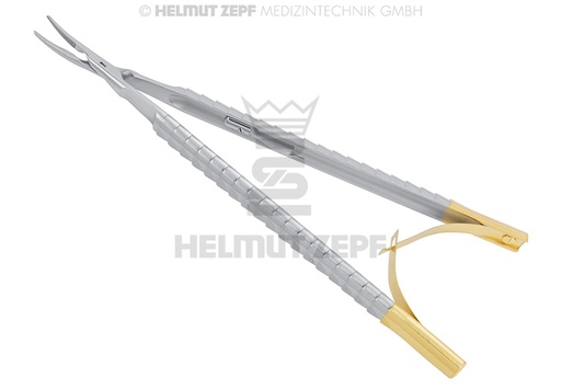 [41.201.15TC] MICRO NEEDLE HOLDER CURVED, STAINLESS, 16CM, ZEPF-LINE - Helmut Zepf (41.201.15TC) - Delynov