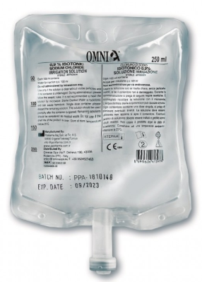 [32.E0002.00] 1 box of 20 sterile 0.9% sodium chloride solutions of 250ml - Physiological saline - Omnia - Delynov (32.E0002.00)