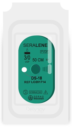 [LO201714] SERALENE non-absorbable blue (3/0) DS-18 needle of 50 CM box of 24 sutures - Serag & Wiessner (LO201714) - Delynov