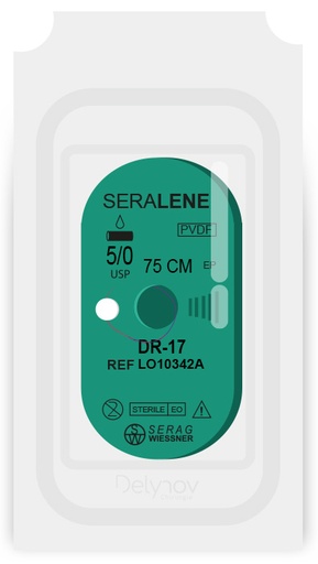 [LO10342A] SERALENE non résorbable bleu (5/0) aiguille DR-17 de 75 CM boite de 24 sutures - Serag & Wiessner (LO10342A) - Delynov