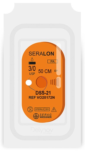 [VO20172N] SERALON non résorbable bleu (3/0) aiguille DSS-21 de 50 CM boite de 24 sutures - Serag & Wiessner (VO20172N) - Delynov