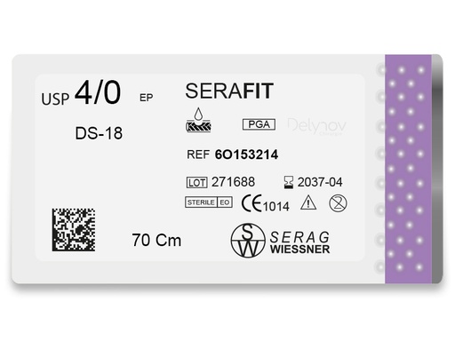 [6O153214] SERAFIT absorbable purple (4/0) needle DS-18 70 CM box of 24 sutures - Serag & Wiessner (6O153214) - Delynov