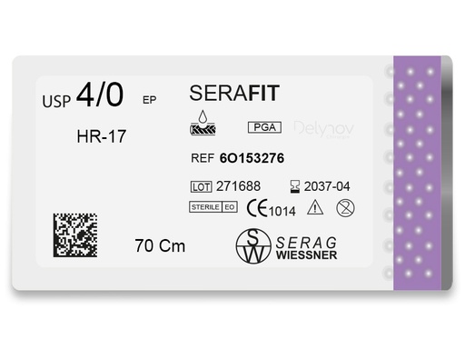 [6O153276] SERAFIT absorbable violet (4/0) HR-17 needle 70 CM box of 24 sutures - Serag & Wiessner (6O153276) - Delynov