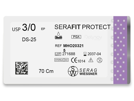 [MHO203215] SERAFIT PROTECT absorbable violet (3/0) DS-25 needle of 70 CM box of 24 sutures - Serag & Wiessner (MHO203215) - Delynov