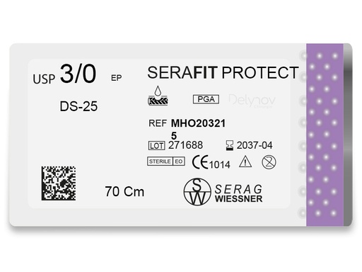 [MHO203215] SERAFIT PROTECT résorbable violet (3/0) aiguille DS-25 de 70 CM boite de 24 sutures - Serag & Wiessner (MHO203215) - Delynov