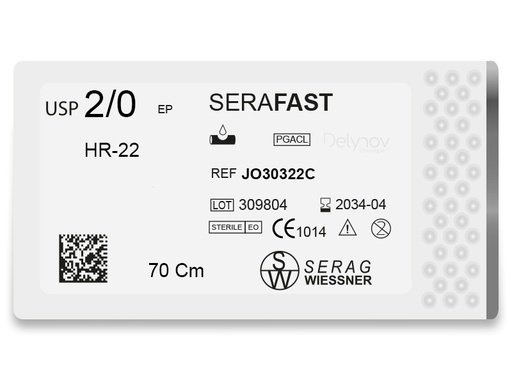 [JO30322C] SERAFAST absorbable violet (2/0) HR-22 needle 70 CM box of 24 sutures - Serag & Wiessner (JO30322C) - Delynov