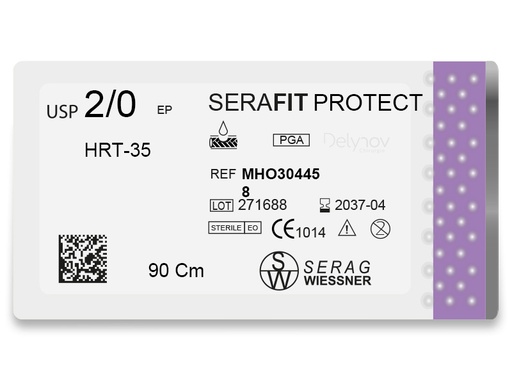 [MHO304458] SERAFIT PROTECT absorbable purple (2/0) HRT-35 needle of 90 CM box of 24 sutures - Serag & Wiessner (MHO304458) - Delynov