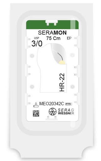 [MEO20342C] SERAMON non-absorbable colorless (3/0) HR-22 needle of 75 CM box of 24 sutures - Serag & Wiessner (MEO20342C) - Delynov
