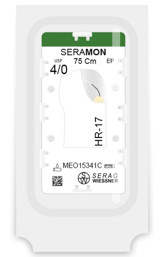 [MEO15341C] SERAMON non résorbable incolore (4/0) aiguille HR-17 de 75 CM boite de 24 sutures - Serag & Wiessner (MEO15341C) - Delynov
