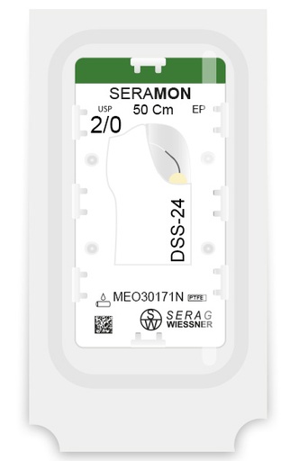[MEO30171N] SERAMON non-absorbable colorless (2/0) DSS-24 needle of 50 CM box of 24 sutures - Serag & Wiessner (MEO30171N) - Delynov