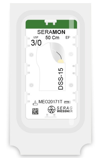 [MEO20171T] SERAMON non résorbable incolore (3/0) aiguille DSS-15 de 50 CM boite de 24 sutures - Serag & Wiessner (MEO20171T) - Delynov
