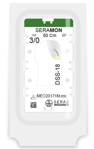 [MEO20171M] SERAMON non résorbable incolore (3/0) aiguille DSS-18 de 50 CM boite de 24 sutures - Serag & Wiessner (MEO20171M) - Delynov