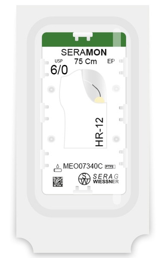 [MEO07340C] SERAMON non résorbable incolore (6/0) aiguille HR-12 de 75 CM boite de 24 sutures - Serag & Wiessner (MEO07340C) - Delynov