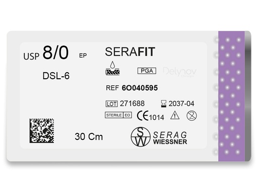 [6O040595] SERAFIT résorbable violet (8/0) aiguille DSL-6 de 30 CM boite de 24 sutures - Serag & Wiessner (6O040595) - Delynov