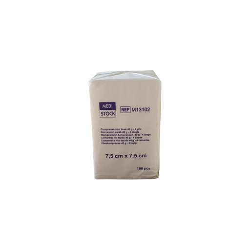 [M13102] Compresses non stériles non tissées 7,5 cm x 7,5 cm - 4 plis - X1 carton de 40 sachets de 100 - MEDI STOCK (M13102) - Delynov
