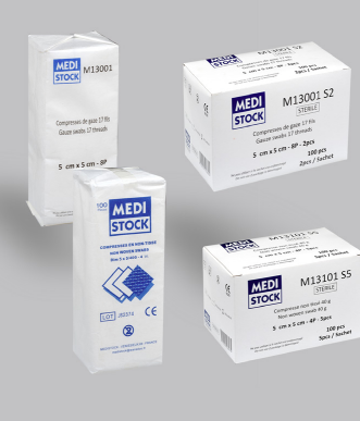 [M13102S2] x1 carton de 20 boîtes de 50 sachets de 2 compresses non tissées 7,5 cm x 7,5 cm stérile - 4 plis - sachet de 2 M13102S2 - Medi Stock (M13102S2) - Delynov