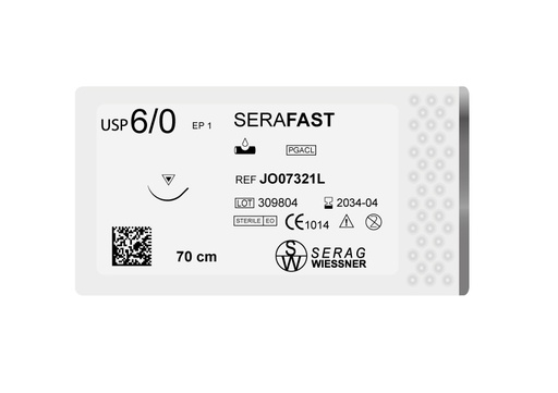 [JO07321L] SERAFAST résorbable violet (6/0) aiguille DSS-13 de 70 CM boite de 24 sutures - Serag & Wiessner (JO07321L) - Delynov