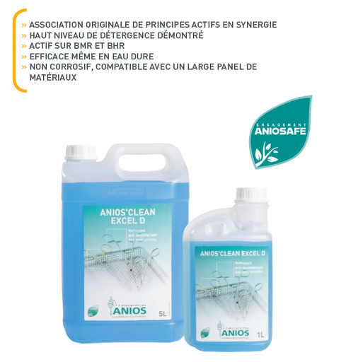[2416036UG] Carton of 4 x 5 L - 5 L Jerrycans with 1 Dosing Pump - ANIOS CLEAN EXCEL D Disinfectant Cleaner - Anios (2416036UG) - Delynov